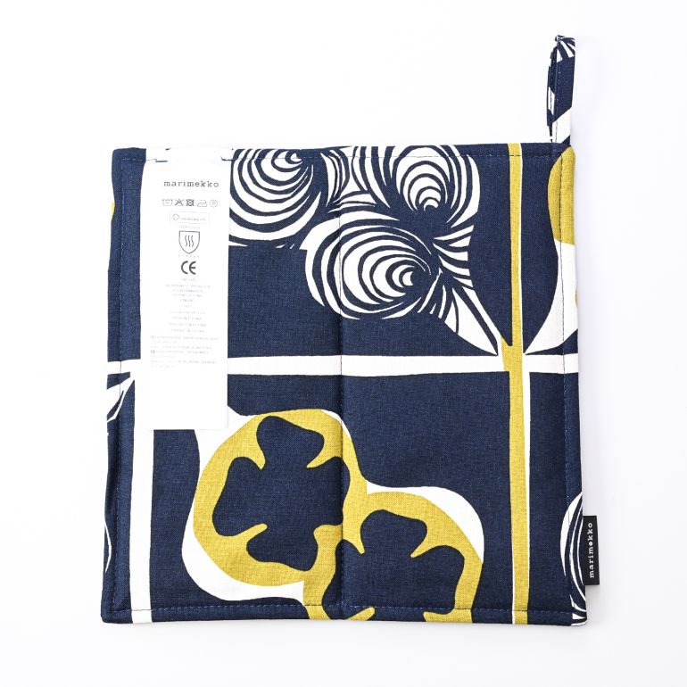 マリメッコ marimekko ポットホルダー 鍋敷き Pieni Rukinlapa ピエニ ルキンラパ ダークブルー×オリーブ 71966 560 刺しゅう可有料 北欧雑貨 北欧デザイン ネコポス限定 送料無料
