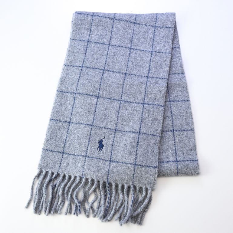 ポロ ラルフローレン POLO RALPH LAUREN マフラー リバーシブル ウインドウペイン柄 男女兼用 PC0743-021 クラシックグレー 刺繍名入れ可有料