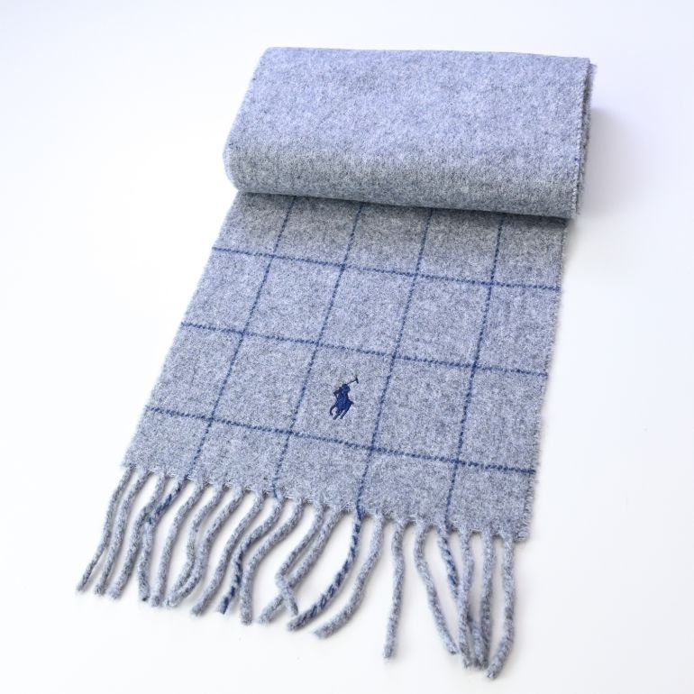 ポロ ラルフローレン POLO RALPH LAUREN マフラー リバーシブル ウインドウペイン柄 男女兼用 PC0743-021 クラシックグレー 刺繍名入れ可有料