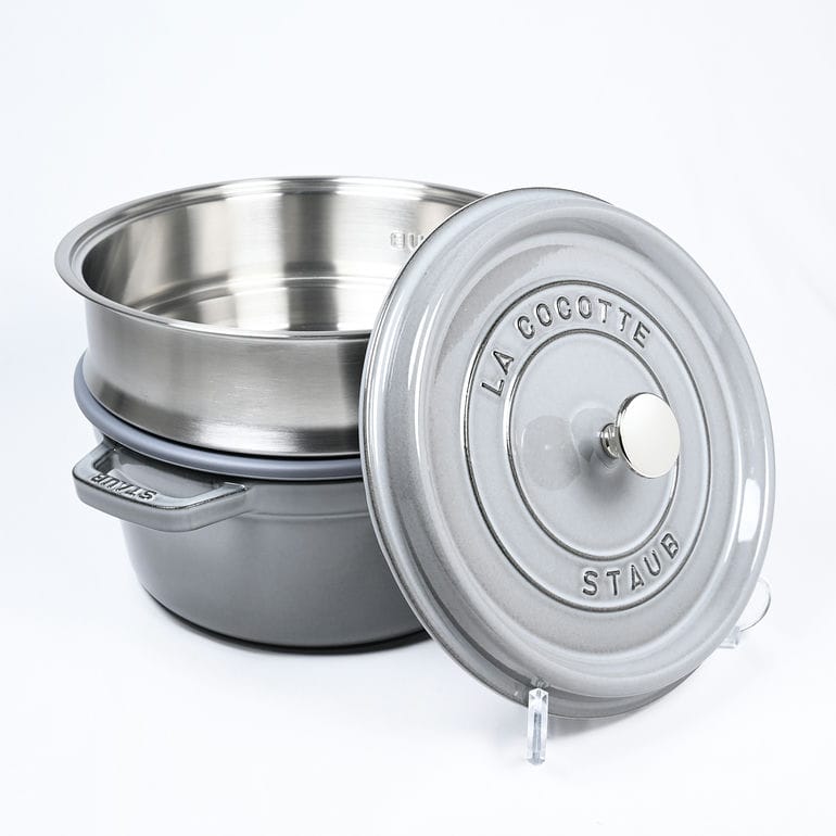 ストウブ staub ピコ ココット 24cm スチーマーセット ラウンド 鋳物 ホーロー 鍋 蒸し器 グレー 3.7L 13242418 1010559 40508-819-0 洋食器 【スペシャルラッピング1100円(別売り)】