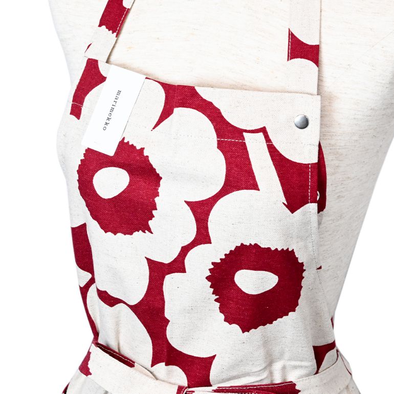 マリメッコ marimekko エプロン Pieni Unikko アプリコットボルドー×オフホワイト 070915 835  名入れ  刺しゅう可有料 北欧雑貨 北欧デザイン 【スペシャルラッピング660円(別売り)】