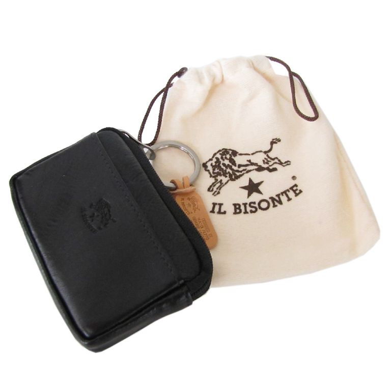 イルビゾンテ IL BISONTE コインケース カウハイドレザー ファスナー 小銭入れ ブラック シルバー C0747 P 153N【スペシャルラッピング660円(別売り)】