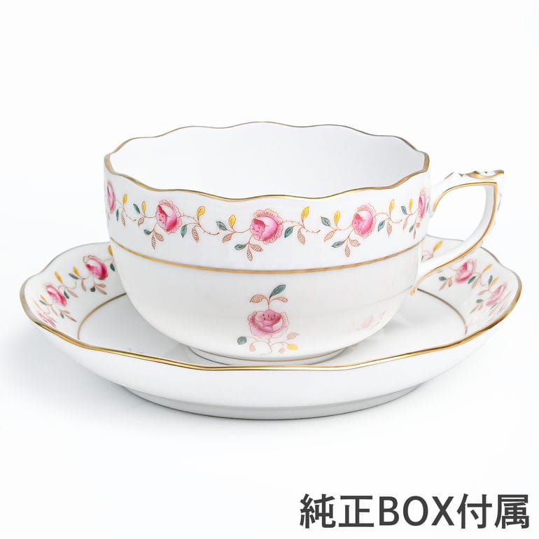 【名入れ可有料】純正ボックス付き ヘレンド HEREND ティーカップ&ソーサー 200ml 薔薇の花飾り ローズガーランド 手描き 724000 RGS 007240-00-RGS 洋食器 キッチン 陶器 食卓 カップアンドソーサー 【スペシャルラッピング660円(別売り)】