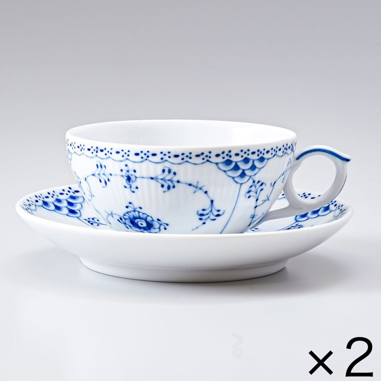 2個セット ロイヤルコペンハーゲン ブルーフルーテッド ハーフレース ティーカップ ＆ ソーサー 200ml 1102080 1017206 北欧食器 洋食器 ROYAL COPENHAGEN カップアンドソーサー 【スペシャルラッピング660円(別売り)】