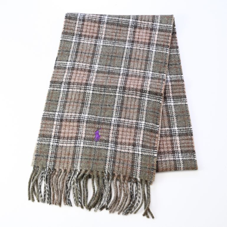 ポロ ラルフローレン POLO RALPH LAUREN マフラー リバーシブル チェック柄 男女兼用 PC0945-306 オリーブプレイド 刺繍名入れ可有料