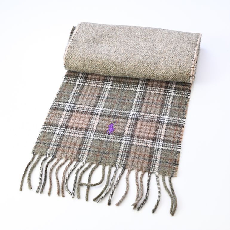 ポロ ラルフローレン POLO RALPH LAUREN マフラー リバーシブル チェック柄 男女兼用 PC0945-306 オリーブプレイド 刺繍名入れ可有料