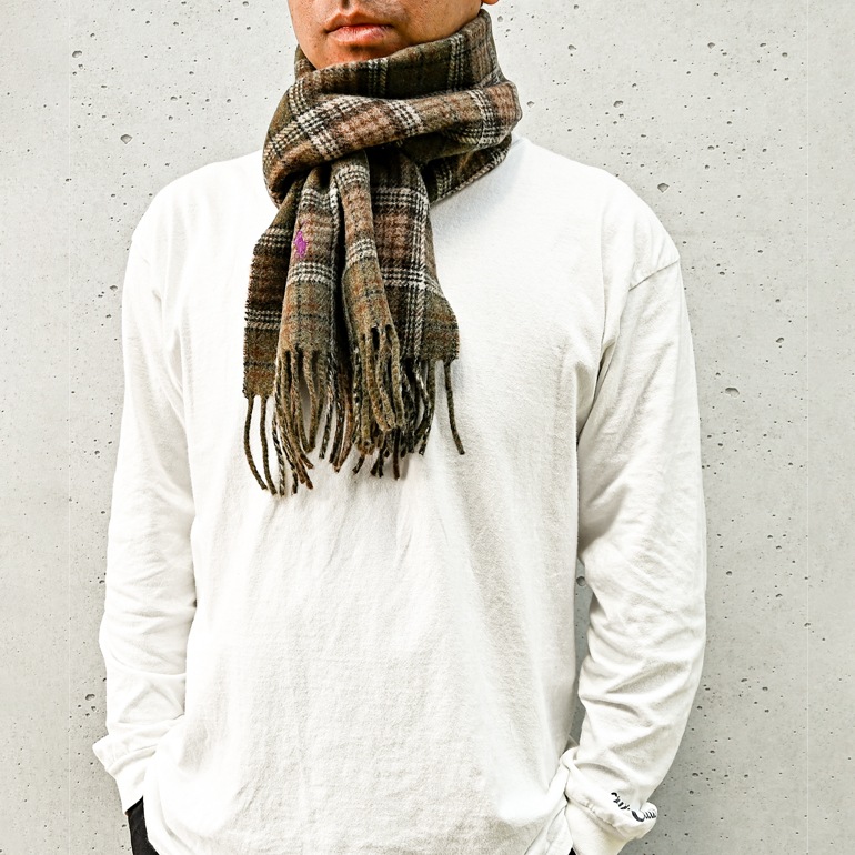 ポロ ラルフローレン POLO RALPH LAUREN マフラー リバーシブル チェック柄 男女兼用 PC0945-306 オリーブプレイド 刺繍名入れ可有料