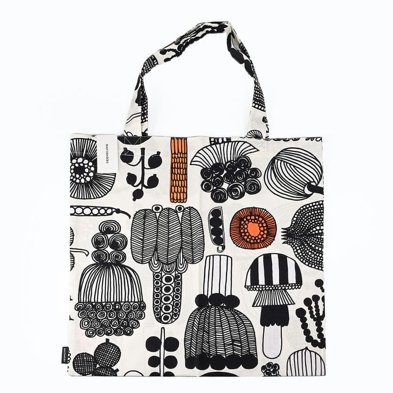 【刺しゅう名入れ可有料】マリメッコ marimekko トートバッグ プータルフリン パルハート ファブリック レディース ブラック オレンジ 74339 074339 193 北欧 北欧雑貨 北欧デザイン ネコポス限定 送料無料<br>【スペシャルラッピング660円(別売り)】