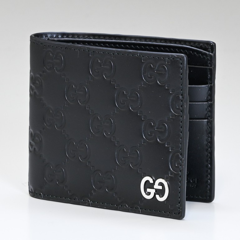 GUCCI ブラックレザー 二つ折り財布 366847 CNCR1 1000 Brandol / GUCCI グッチ 二つ折り財布 シグネチャー レザー