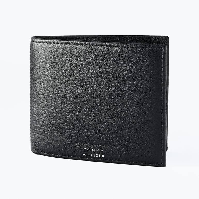 高品質ヨーロッパ輸入モデル トミーヒルフィガー TOMMY HILFIGER 二つ折り財布 2024SS TH PREM LEATHER FLAP AND COIN プリム メンズ ブラック AM12189 BDS BLACK 折財布 ウォレット
