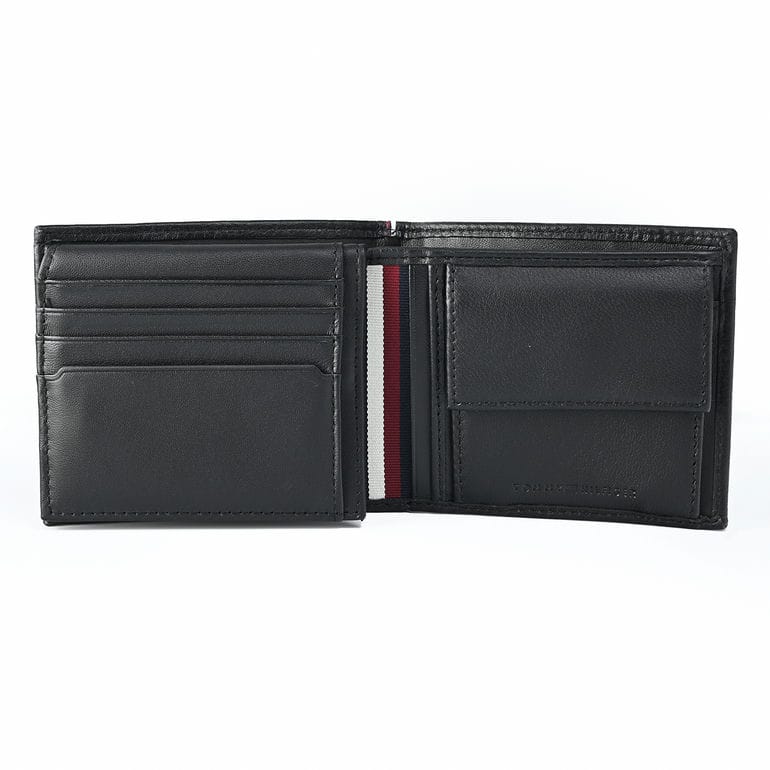高品質ヨーロッパ輸入モデル トミーヒルフィガー TOMMY HILFIGER 二つ折り財布 2024SS TH PREM LEATHER FLAP AND COIN プリム メンズ ブラック AM12189 BDS BLACK 折財布 ウォレット