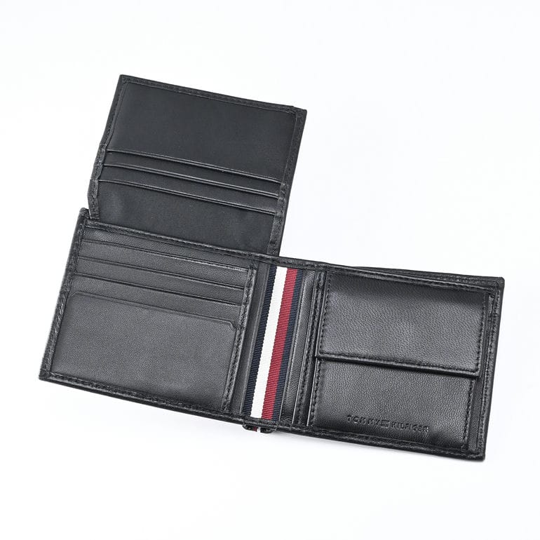 高品質ヨーロッパ輸入モデル トミーヒルフィガー TOMMY HILFIGER 二つ折り財布 2024SS TH PREM LEATHER FLAP AND COIN プリム メンズ ブラック AM12189 BDS BLACK 折財布 ウォレット