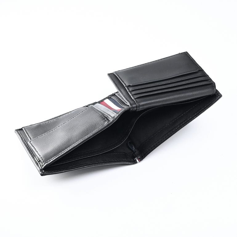 高品質ヨーロッパ輸入モデル トミーヒルフィガー TOMMY HILFIGER 二つ折り財布 2024SS TH PREM LEATHER FLAP AND COIN プリム メンズ ブラック AM12189 BDS BLACK 折財布 ウォレット