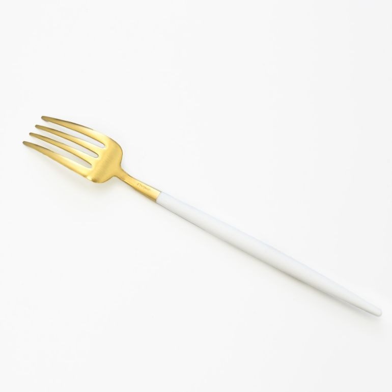 クチポール Cutipol GOA ゴア ホワイト×ゴールド デザートフォーク 18.5cm GO.07 W GB 名入れ可有料 洋食器