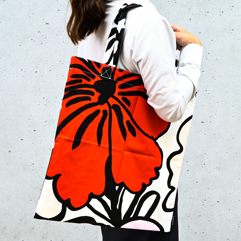 マリメッコ marimekko バッグ トートバッグ ファブリック Elakoon elama エラコーン・エラマ ライトグレー×ホワイト 069613 193 名入れ 刺しゅう可有料 北欧雑貨 北欧デザイン