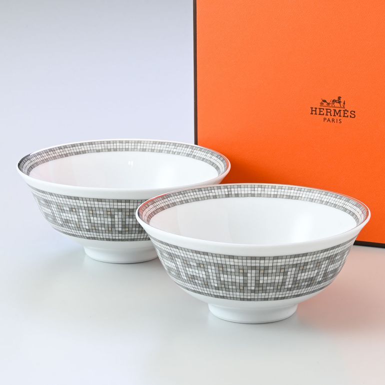 エルメス 食器 スープボウル モザイク24 プラチナ ポーセリン