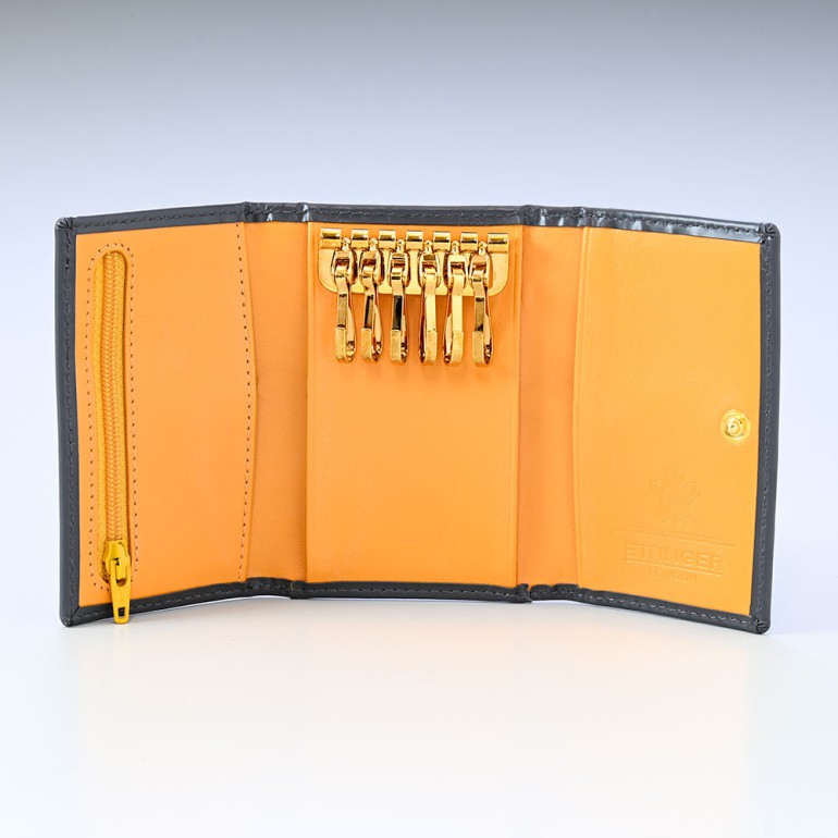 エッティンガー ETTINGER キーケース メンズ ブライドルレザー ファスナーポケット付 BH2095JR グレー 名入れ可有料 【スペシャルラッピング660円(別売り)】