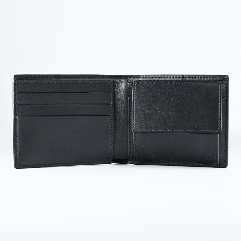 【箔押し名入れ可有料】 ボッテガヴェネタ BOTTEGA VENETA 二つ折り財布 イントレチャート メンズ レディース ブラック 649605 V47V1 8803 Made in ITALY レザー【スペシャルラッピング660円(別売り)】