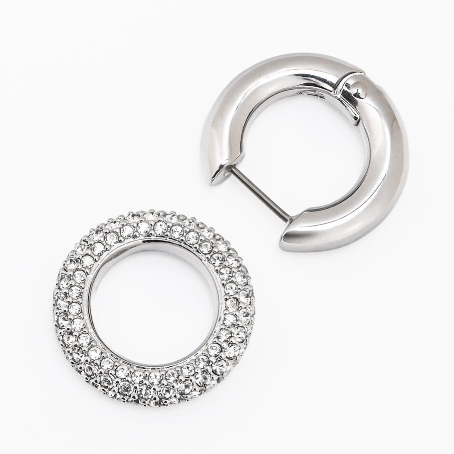 aa　人気スワロフスキー Swarovski Dextera フープピアス Dextera フープピアス, 小, ホワイト, ロジウム・プレーティング