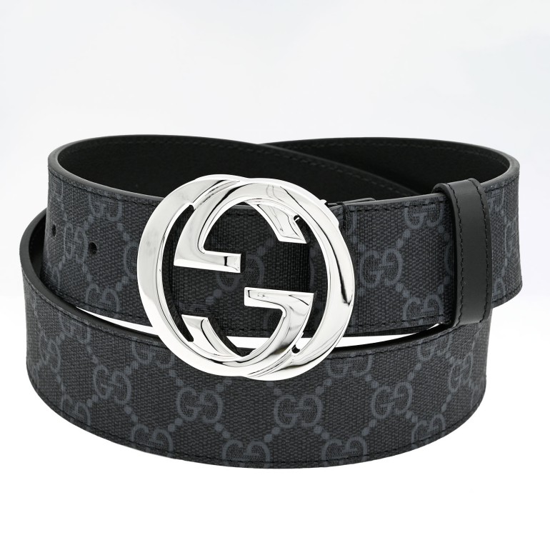 グッチ GUCCI ベルト メンズ GGスプリームキャンバス インターロッキングG バックル ブラック×グレー 411924 KGDHX 8449【スペシャルラッピング660円(別売り)】