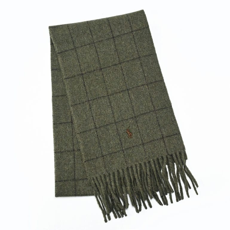 ポロ ラルフローレン POLO RALPH LAUREN マフラー リバーシブル ウインドウペイン柄 メンズ レディース 男女兼用 PC0743 350 ダークローデン(グリーン系)刺繍名入れ可有料