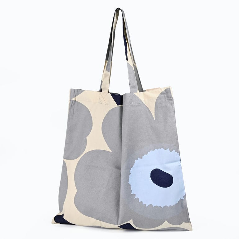 【名入れ可有料】マリメッコ marimekko トートバッグ Unikko ウニッコ グレー ブルー ファブリック レディース 北欧雑貨 北欧デザイン ネコポス限定<br>【スペシャルラッピング660円(別売り)】