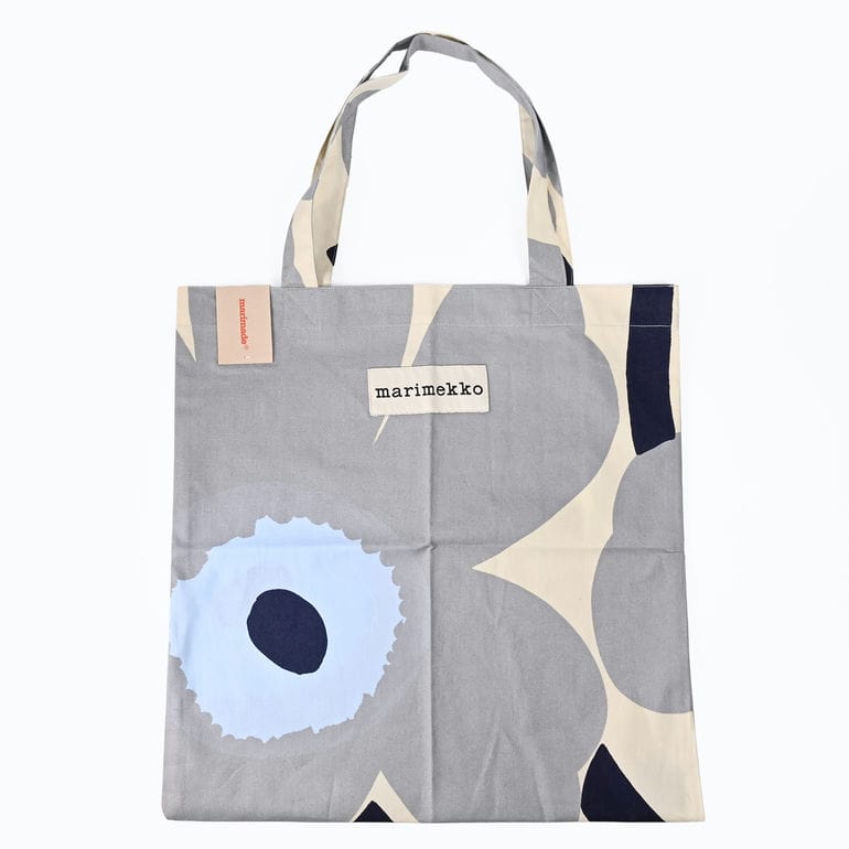 【名入れ可有料】マリメッコ marimekko トートバッグ Unikko ウニッコ グレー ブルー ファブリック レディース 北欧雑貨 北欧デザイン ネコポス限定<br>【スペシャルラッピング660円(別売り)】