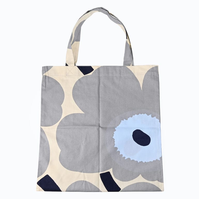 【名入れ可有料】マリメッコ marimekko トートバッグ Unikko ウニッコ グレー ブルー ファブリック レディース 北欧雑貨 北欧デザイン ネコポス限定<br>【スペシャルラッピング660円(別売り)】