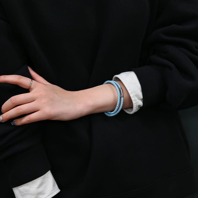 モンアート MONART ブレスレット レディース ダブルワイディング ウーブンレザー スカイブルー FLAUTO BR/88 B S Made in Italy 名入れ可有料 正規代理店