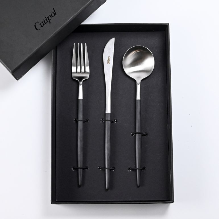 クチポール Cutipol GOA ゴア ブラック 3点セット ディナー ナイフ フォーク スプーン 洋食器【名入れ対応】【スペシャルラッピング660円(別売り)】