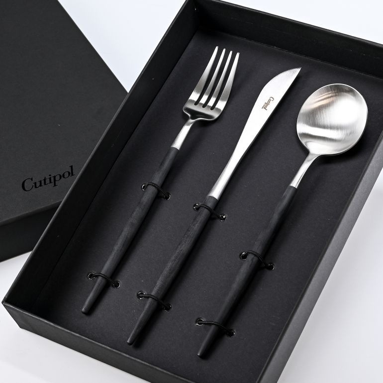 クチポール Cutipol GOA ゴア ブラック 3点セット ディナー ナイフ フォーク スプーン 洋食器【名入れ対応】【スペシャルラッピング660円(別売り)】