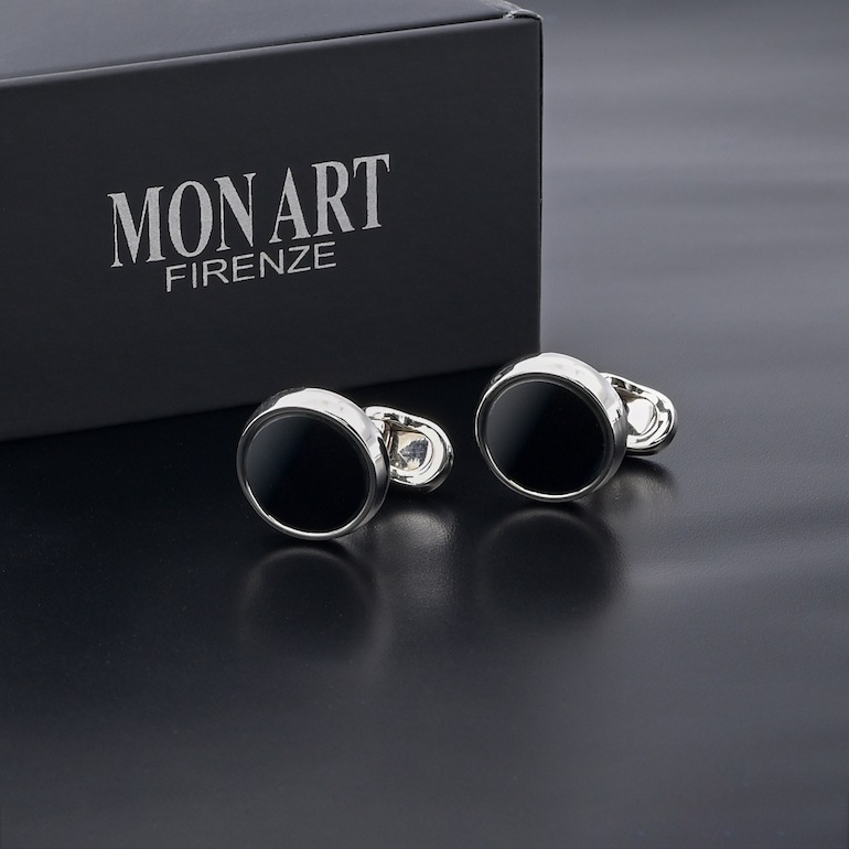 モンアート MONART カフス メンズ カフリンクス カフスボタン ラウンド型 シルバー オニキス AGRI SP RGC B Made in Italy 名入れ可有料 天然石 半貴石 正規代理店