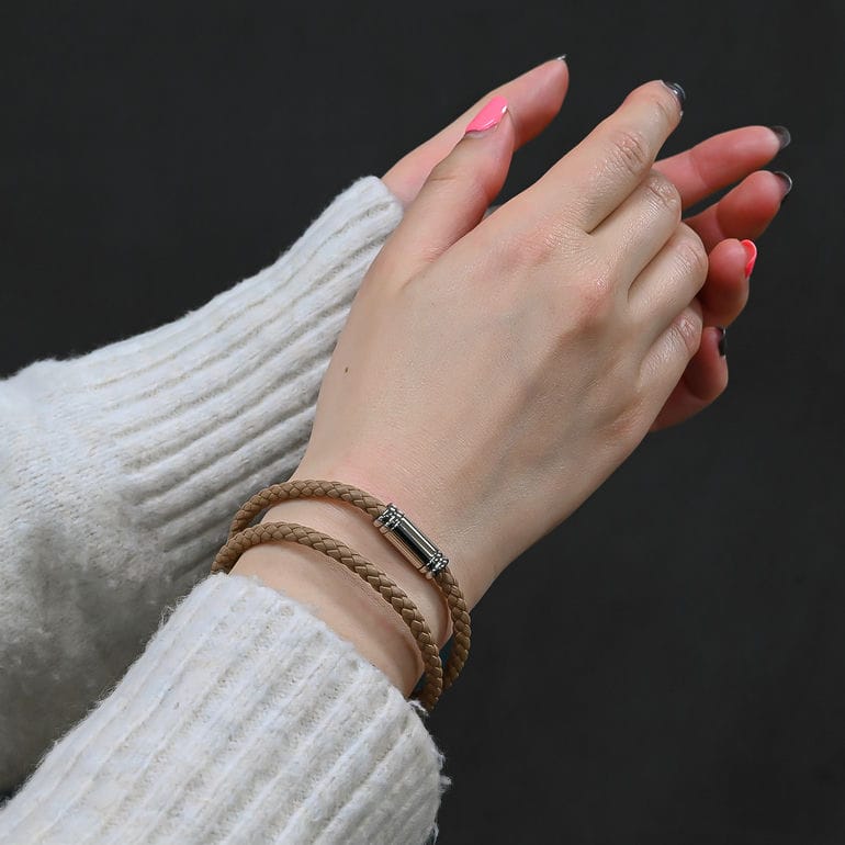 モンアート MONART ブレスレット レディース ダブルワイディング ウーブンレザー ベージュ FLAUTO BR/88 C S Made in Italy 名入れ可有料 正規代理店