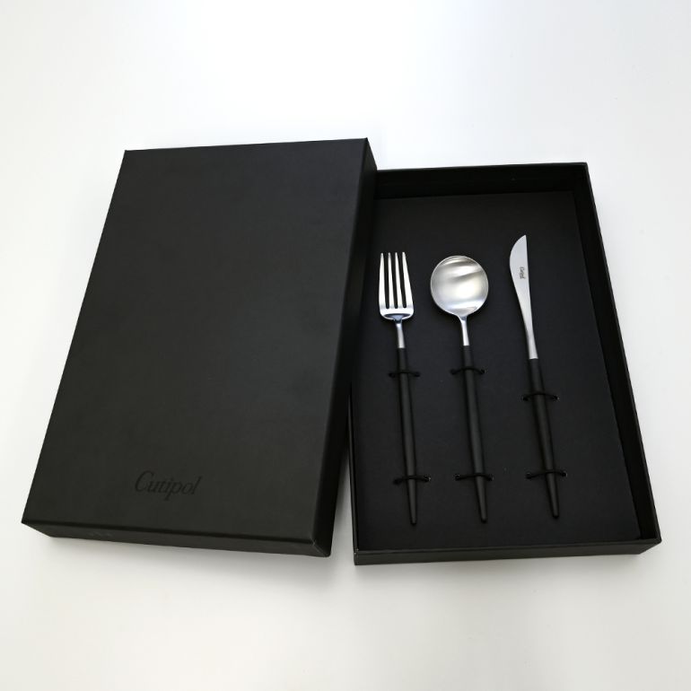クチポール Cutipol GOA ゴア ブラック 3点セット デザート ナイフ フォーク スプーン 洋食器【名入れ対応】【スペシャルラッピング660円(別売り)】
