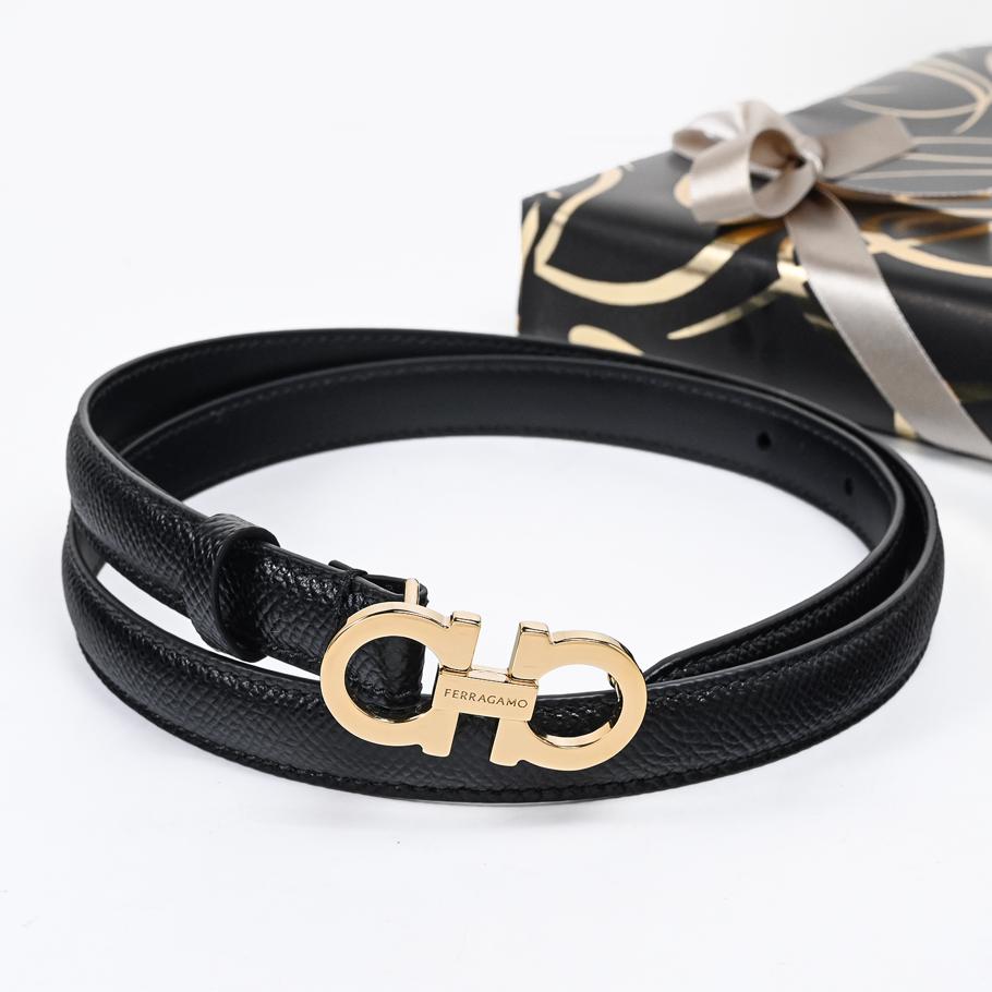 【スペシャルラッピング付き】フェラガモ Salvatore Ferragamo サルヴァトーレフェラガモ ベルト 全3サイズ 幅16mm ダブル・ガンチーニ レディース ブラック 23B224193 675180 0675180
