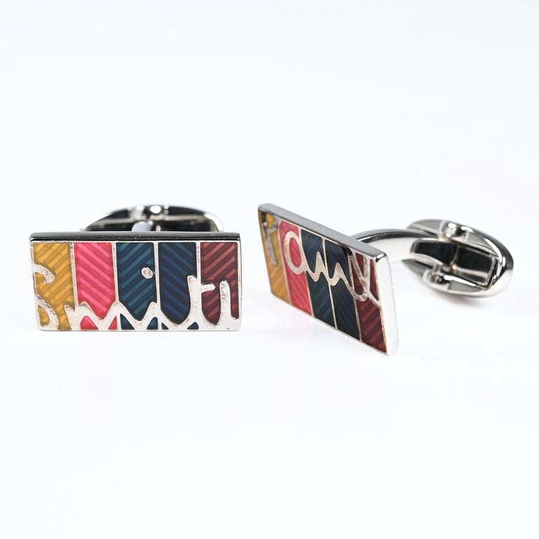 ポールスミス Paul Smith カフリンクス カフスボタン ARTIST WEAVE ロゴ シグネチャー メンズ シルバー×マルチカラー CUFF MART 96 英国 ビジネス 結婚式【スペシャルラッピング660円(別売り)】