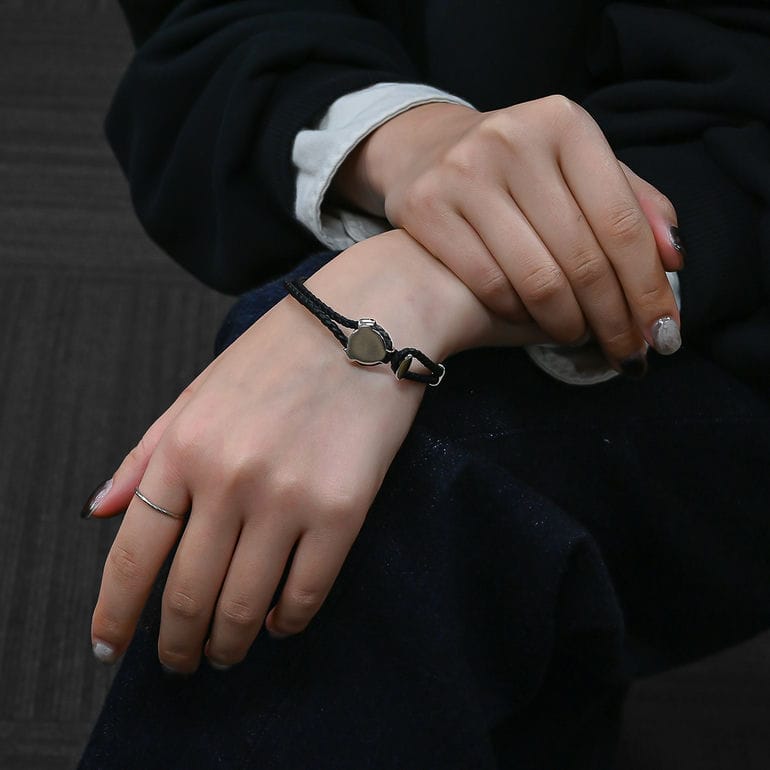 モンアート MONART ブレスレット レディース ウーブンレザー ブラック/シルバー BITTA BR/95 C S Made in Italy 名入れ可有料 正規代理店