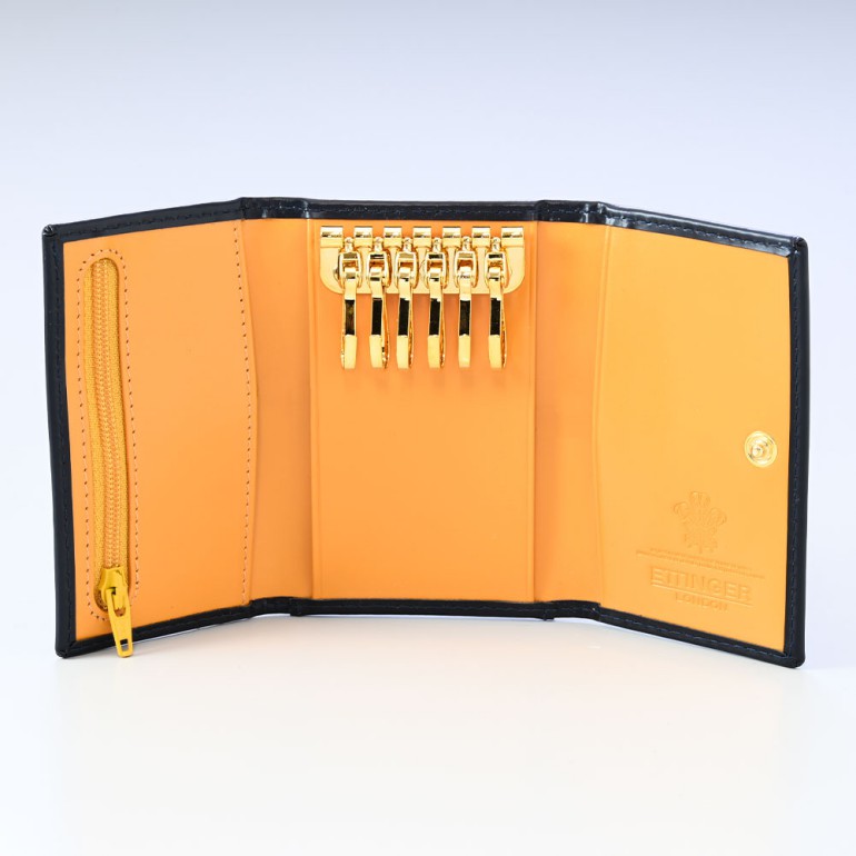 エッティンガー ETTINGER キーケース メンズ ブライドルレザー ファスナーポケット付 バイカラー BH2095JR ネイビー 名入れ可有料 【スペシャルラッピング660円(別売り)】