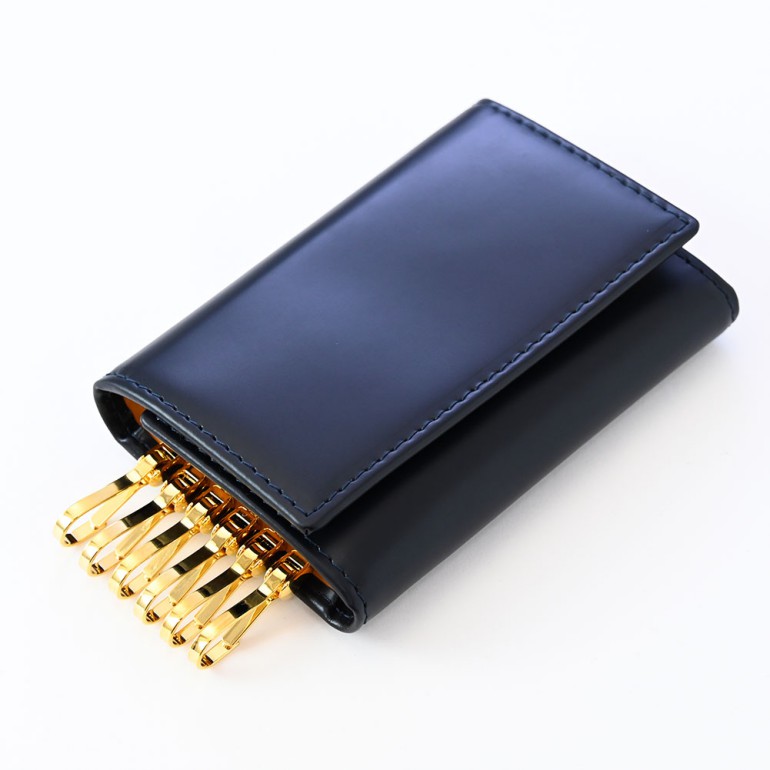 エッティンガー ETTINGER キーケース メンズ ブライドルレザー ファスナーポケット付 バイカラー BH2095JR ネイビー 名入れ可有料 【スペシャルラッピング660円(別売り)】