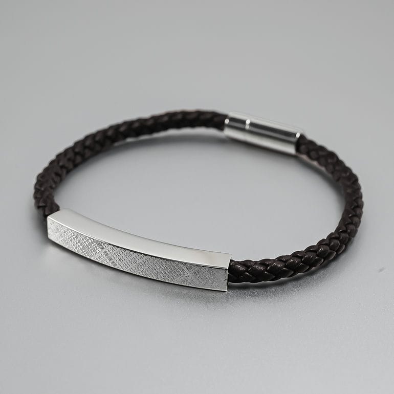 モンアート MONART ブレスレット レディース ウーブンレザー エングレーブ刻印 メタルプレート ダークブラウン MASON BR/123 B S Made in Italy 名入れ可有料 正規代理店