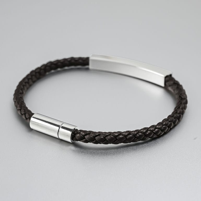 モンアート MONART ブレスレット レディース ウーブンレザー エングレーブ刻印 メタルプレート ダークブラウン MASON BR/123 B S Made in Italy 名入れ可有料 正規代理店