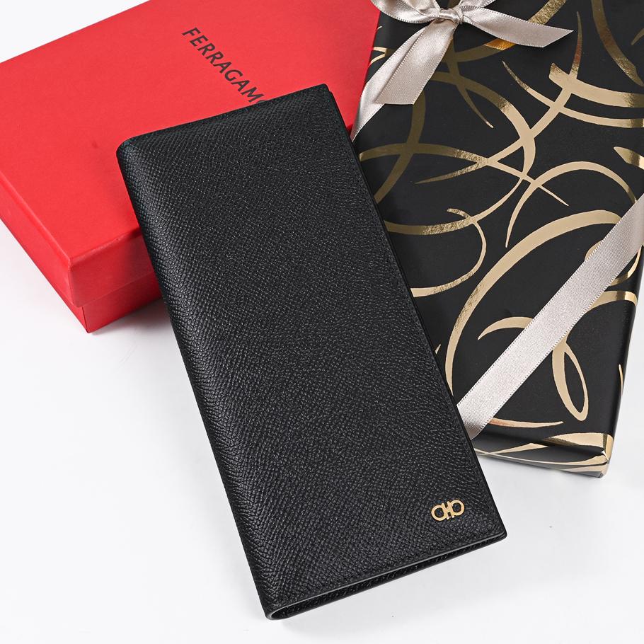【名入れ可有料】【スペシャルラッピング付き】フェラガモ Salvatore Ferragamo サルヴァトーレフェラガモ 長財布 小銭入れ付き ウォレット ダブル・ガンチーニ メンズ ブラック 661458 775653 0775653