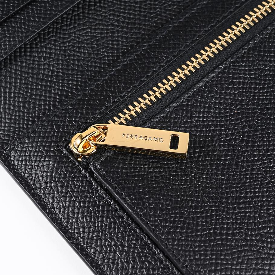 【名入れ可有料】【スペシャルラッピング付き】フェラガモ Salvatore Ferragamo サルヴァトーレフェラガモ 長財布 小銭入れ付き ウォレット ダブル・ガンチーニ メンズ ブラック 661458 775653 0775653