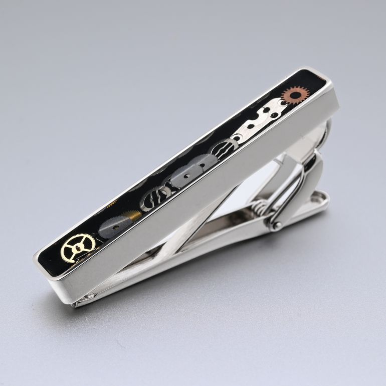 モンアート MONART ネクタイピン メンズ タイピン タイバー タイクリップ ギア(歯車) シルバー ブラック VESUVIO TC SPK A Made in Italy 名入れ可有料 正規代理店