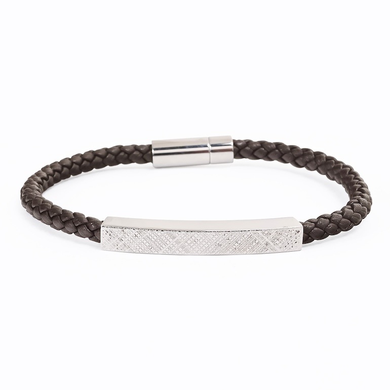 モンアート MONART ブレスレット メンズ ウーブンレザー エングレーブ刻印 メタルプレート ダークブラウン MASON BR/123 B M Made in Italy 名入れ可有料 正規代理店
