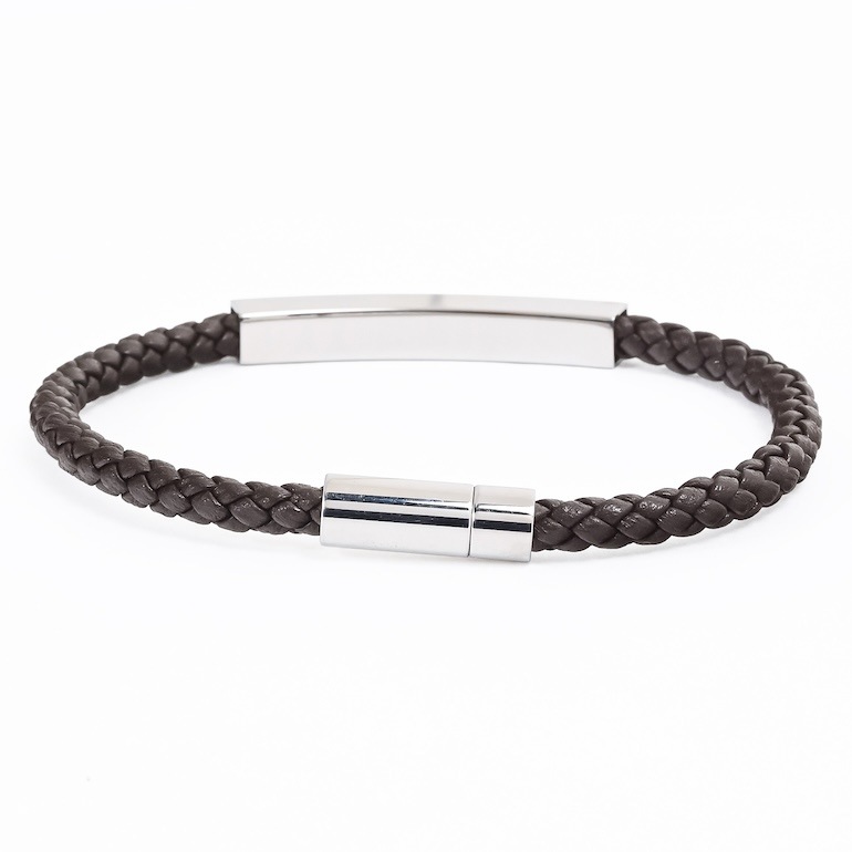 モンアート MONART ブレスレット メンズ ウーブンレザー エングレーブ刻印 メタルプレート ダークブラウン MASON BR/123 B M Made in Italy 名入れ可有料 正規代理店