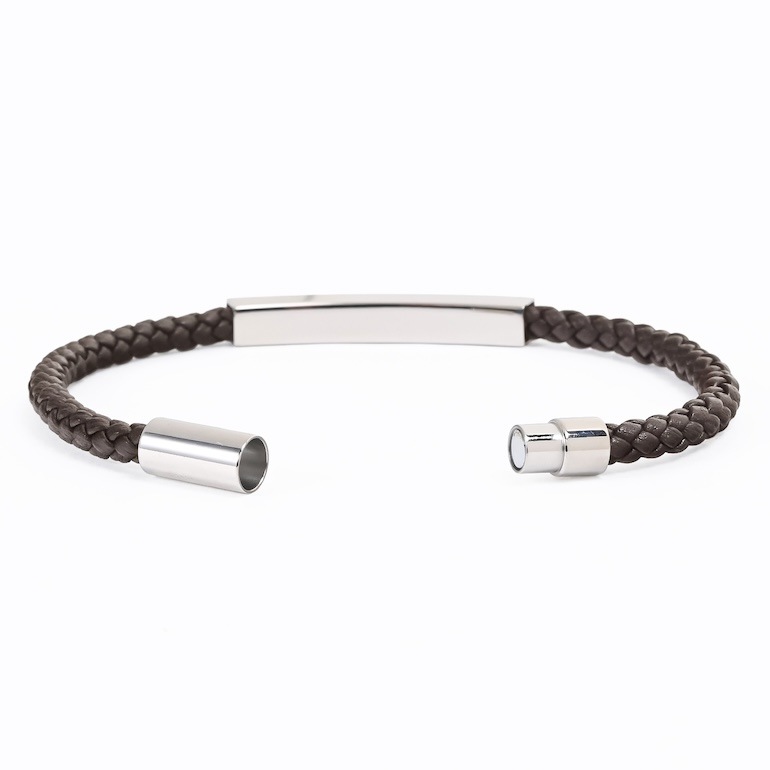 モンアート MONART ブレスレット メンズ ウーブンレザー エングレーブ刻印 メタルプレート ダークブラウン MASON BR/123 B M Made in Italy 名入れ可有料 正規代理店