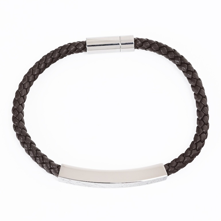 モンアート MONART ブレスレット メンズ ウーブンレザー エングレーブ刻印 メタルプレート ダークブラウン MASON BR/123 B M Made in Italy 名入れ可有料 正規代理店