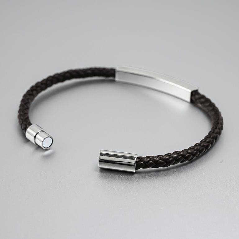 モンアート MONART ブレスレット メンズ ウーブンレザー エングレーブ刻印 メタルプレート ダークブラウン MASON BR/123 B M Made in Italy 名入れ可有料 正規代理店