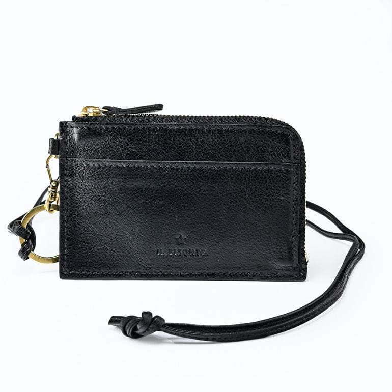 【名入れ可有料】イルビゾンテ IL BISONTE コインケース ネックストラップ付 L字ファスナー メンズ レディース 小銭入れ バケッタレザー ブラック SCP064PV0001BK159B【スペシャルラッピング660円(別売り)】